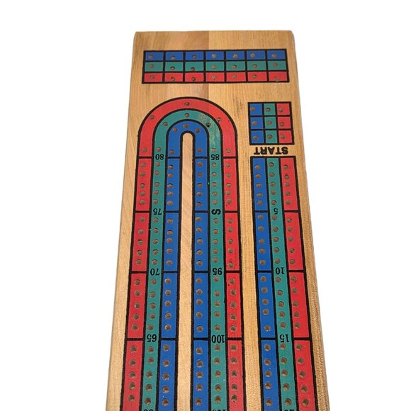 Wood Cribbage Board 3 Track with Pegs Red Blue Green - Picture 4 of 7